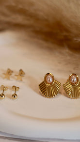 Modern Gold-Plated Shell & Pearl Studs - Set of 3 - Occean By Soumali