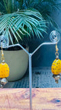 Tribal Chunky Yellow Beaded Necklace with Silver Accents and Matching Earrings - Occean By Soumali