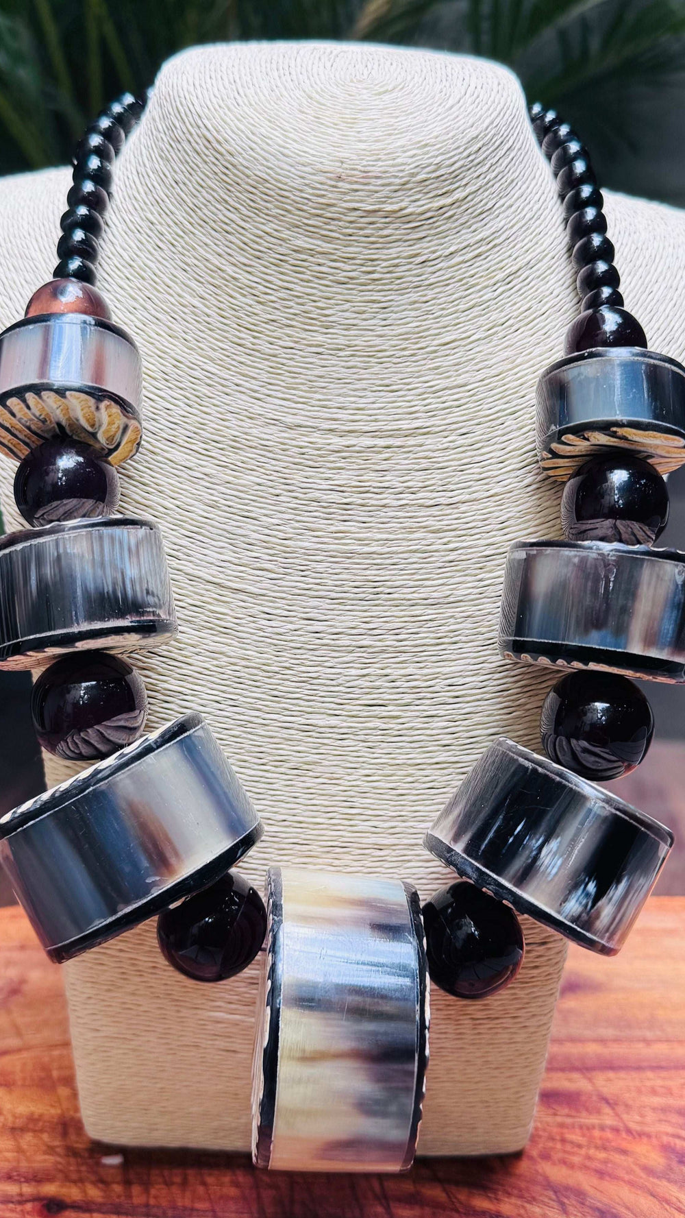 Tribal Statement Necklace with Horn and Wood Beads - Occean By Soumali