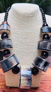 Tribal Statement Necklace with Horn and Wood Beads - Occean By Soumali
