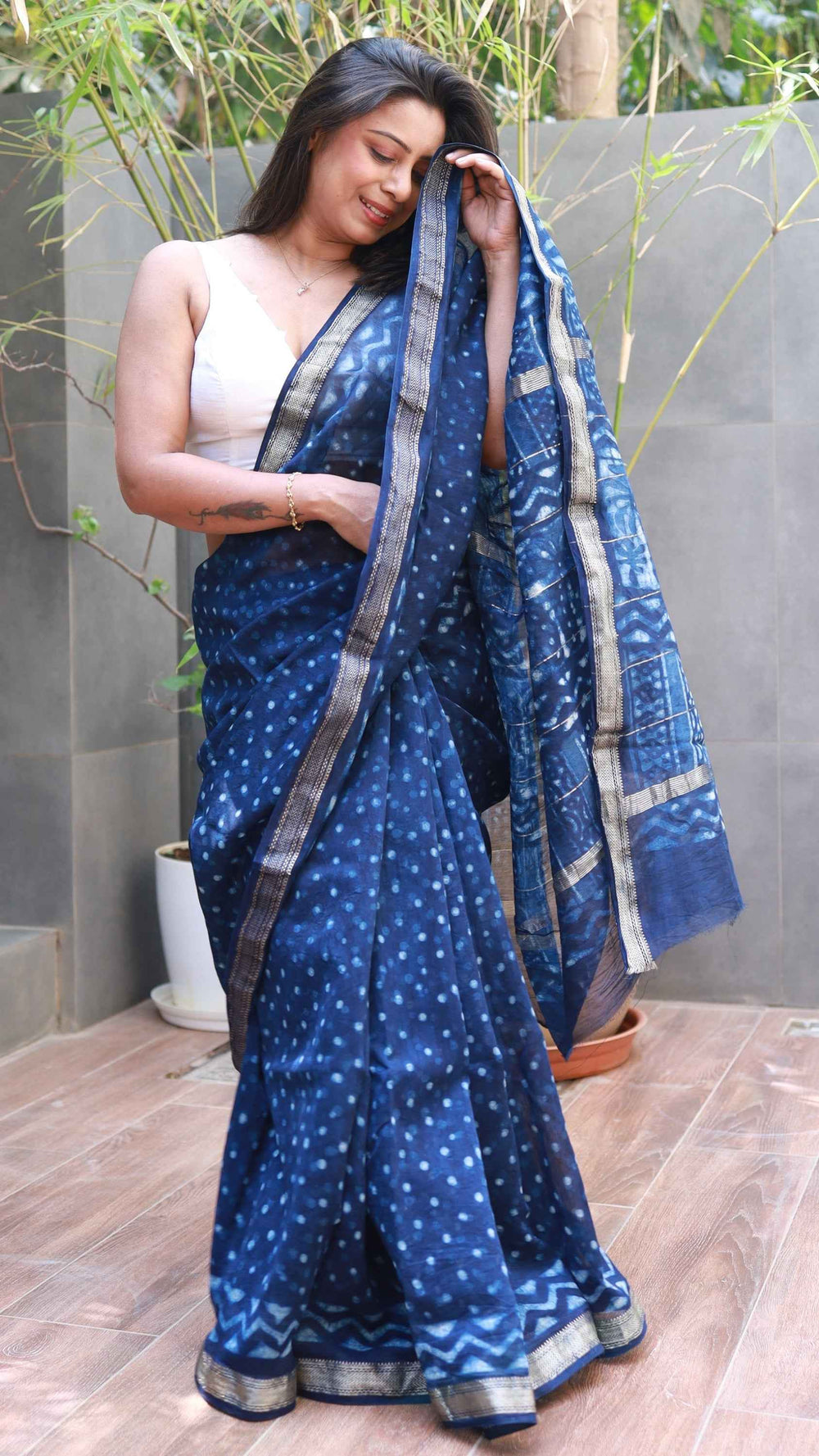 Indigo Heritage: Hand-Selected Blue & Indigo Maheshwari Silk Saree