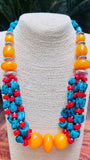 Boho Chunky Bead Statement Necklace - Turquoise & Amber - Occean By Soumali