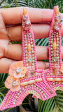 Boho Handcrafted Pink & Peach Floral Drop Earrings - Occean By Soumali