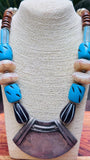 Boho Tribal Statement Necklace with Metal, Wood and Resin Beads - Occean By Soumali