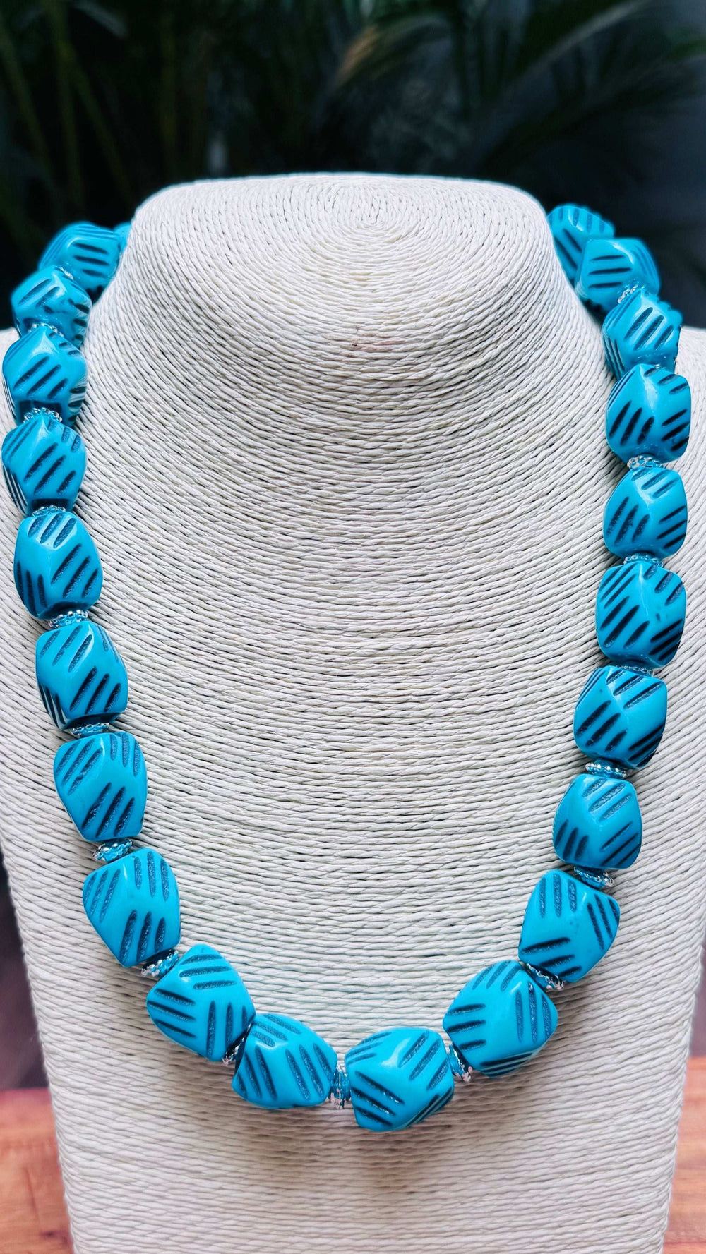 Boho Turquoise Bead Necklace with Matching Earrings - Occean By Soumali