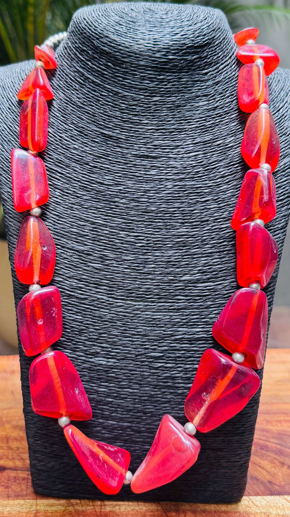 Chunky Dark Orange Translucent Bead Statement Necklace - Occean By Soumali