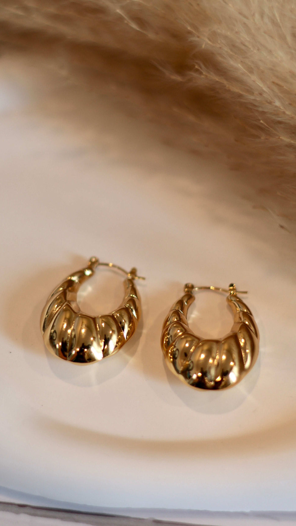 Chunky Gold Ribbed Hoop Earrings - Occean By Soumali