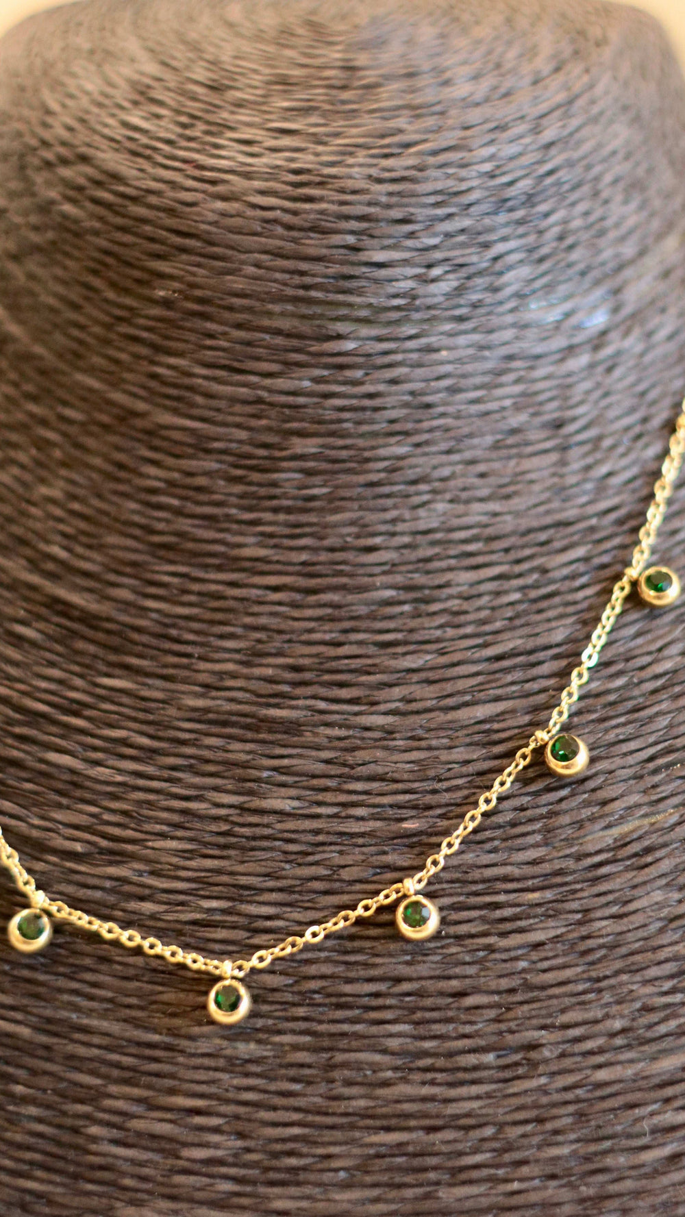 Dainty Gold Chain Necklace with Green Gemstone Accents - Occean By Soumali