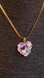 Dainty Gold Necklace with Purple Heart, Pearl & Green Accent - Occean By Soumali