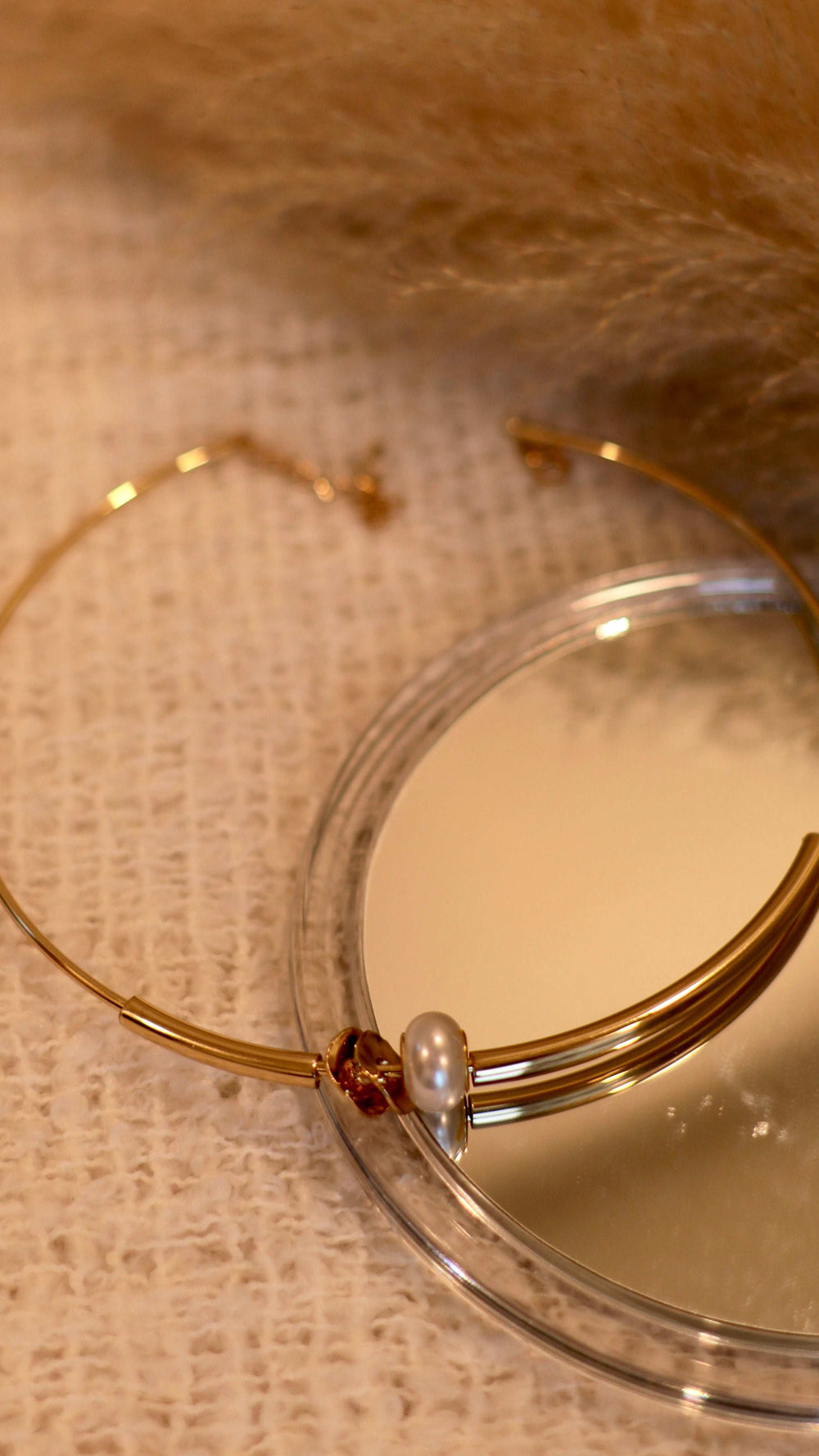 Dainty Gold Open-Cuff Necklace with Pearl Accent - Occean By Soumali