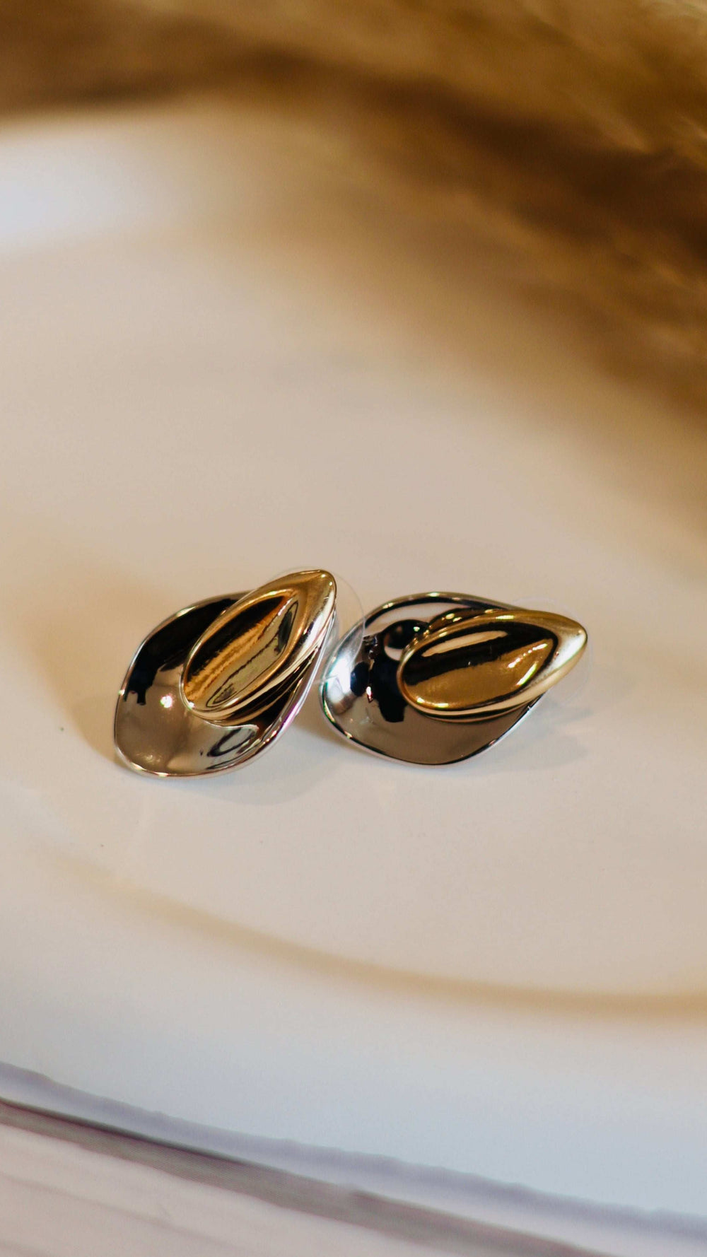 Dual Tone Modern Textured Leaf-Shaped Earrings - Occean By Soumali