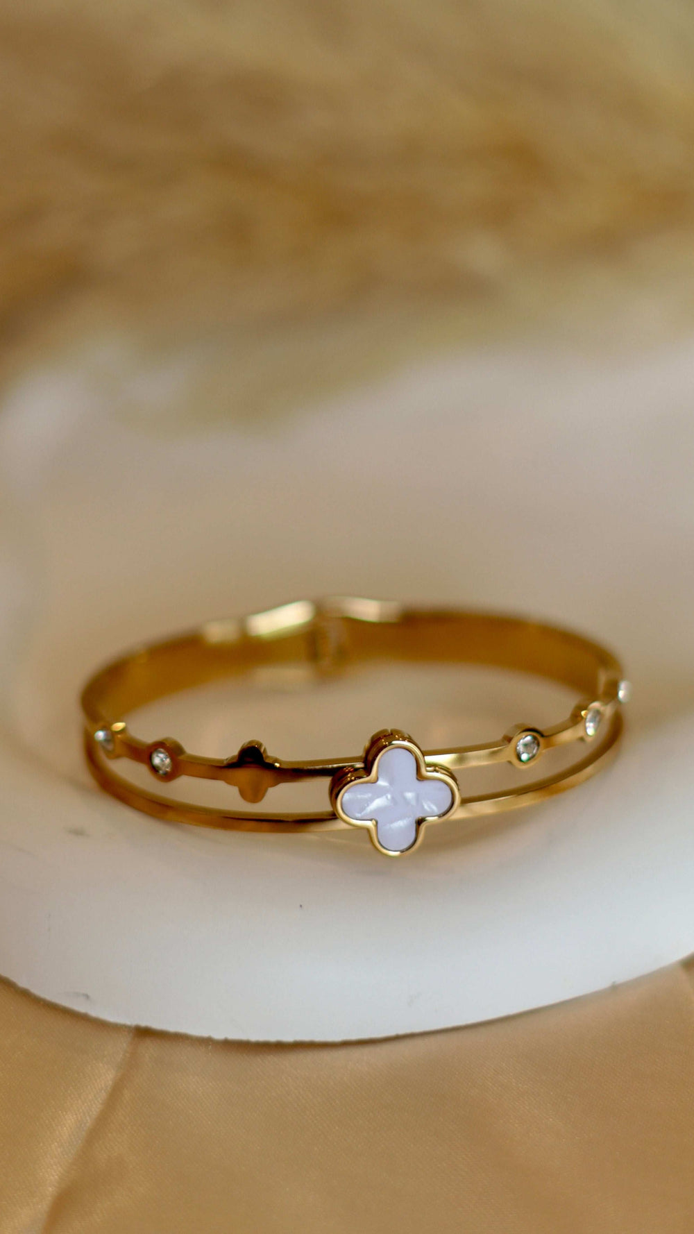 Elegant 18K Gold Plated Anti-Tarnish Bracelet with White Enamel Accents - Occean By Soumali