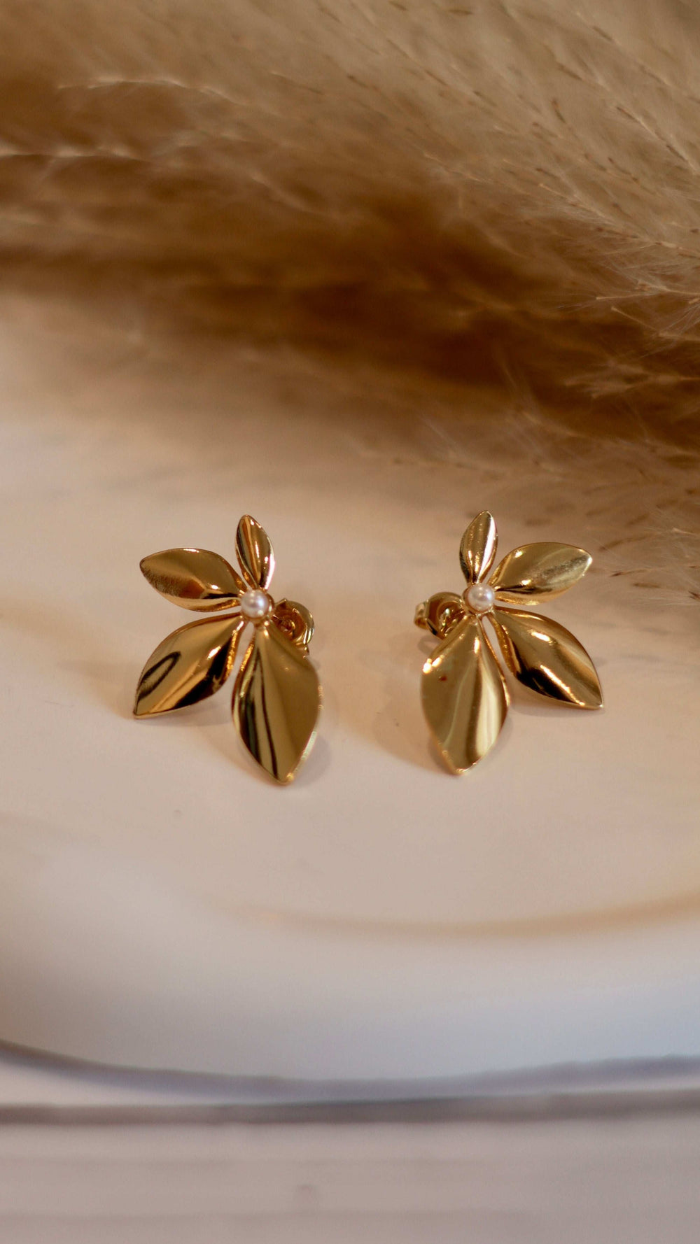 Elegant Gold Floral Studs with Clear Gemstone - Set of 3 - Occean By Soumali