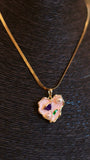 Elegant Gold Herringbone Necklace with Hand-Painted Pink Heart Pendant - Occean By Soumali