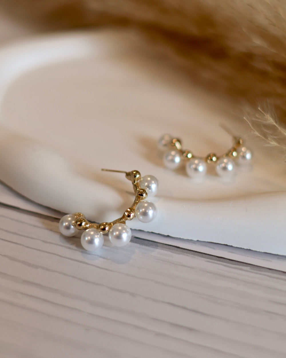 Elegant Pearl & Bead Half-Hoop Earrings - Occean By Soumali