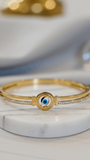 Modern Evil Eye Gold Plated Bracelet | Delicate Crystal Charm Bangle
