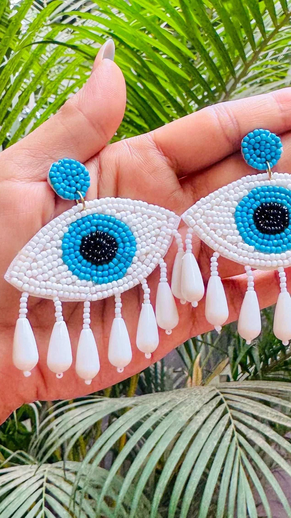 Handcrafted Evil Eye Beaded Dangle Earrings - Occean By Soumali