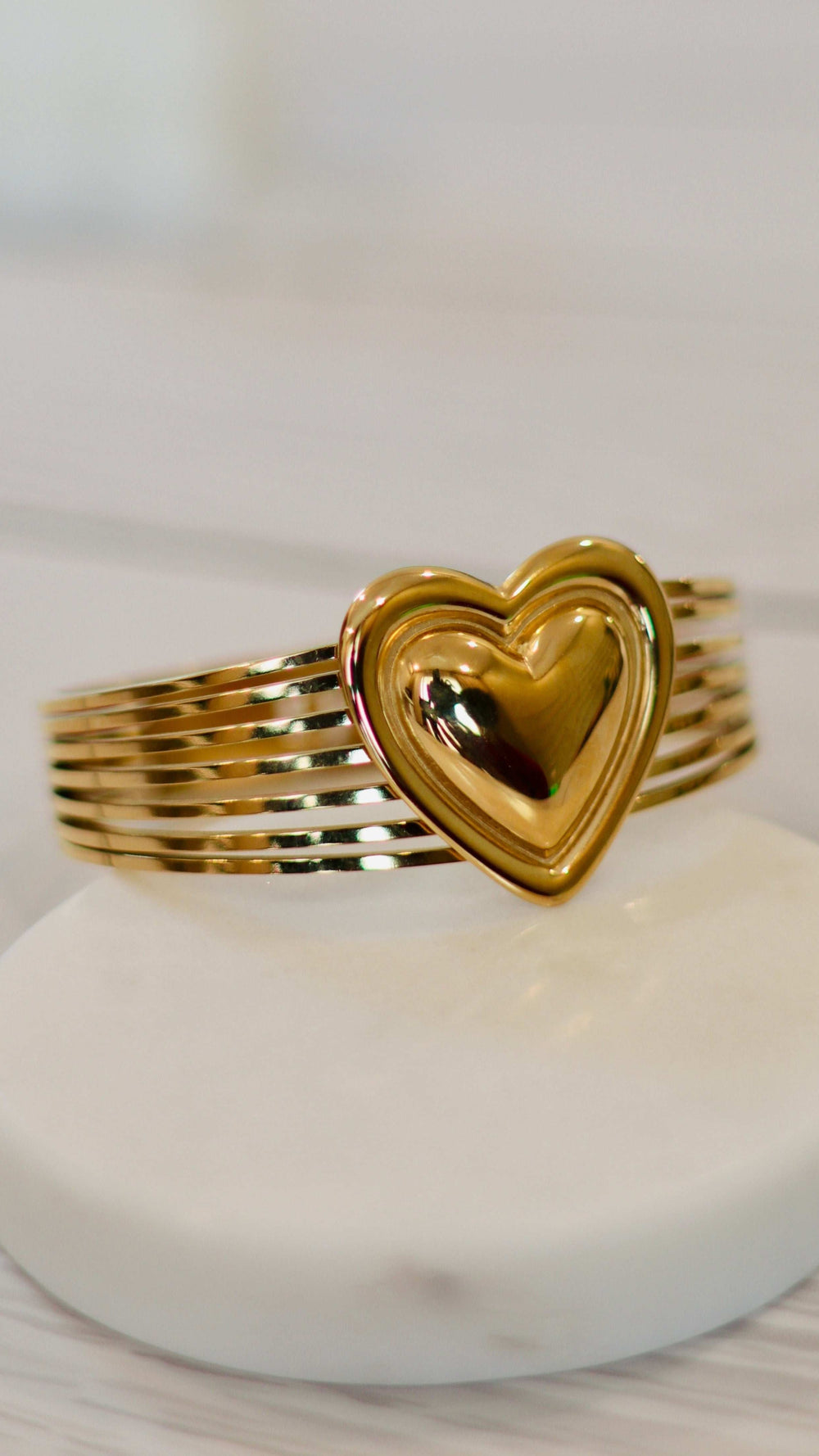 Gold Heart Cuff Bracelet | Stacked Bracelet Design | Romantic Gift for Her