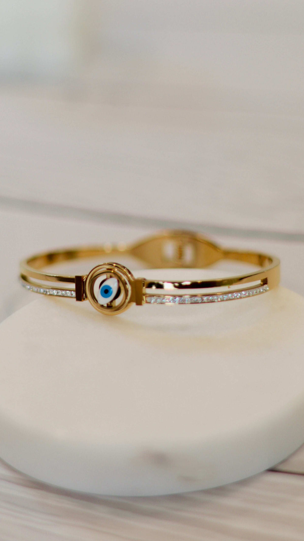 Modern Evil Eye Gold Plated Bracelet | Delicate Crystal Charm Bangle