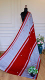 Authentic Handloom Cotton Saree with Traditional Red & Grey Thread Work