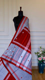 Authentic Handloom Cotton Saree with Traditional Red & Grey Thread Work