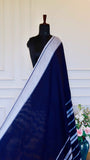 Deep Navy Handloom Cotton Saree with Intricate Silver Thread Work