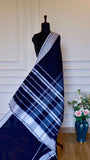 Deep Navy Handloom Cotton Saree with Intricate Silver Thread Work