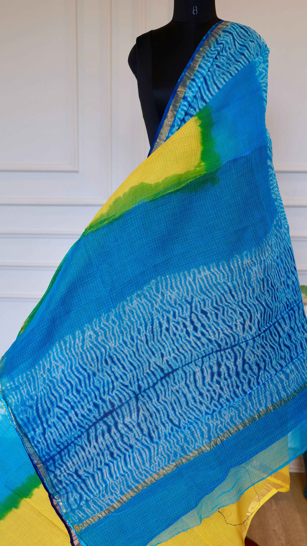 Sunlit Azure Hand Dyed Kota Doria Shibori Saree