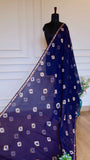 Handblock Bagru Printed Kota Doria Pure Cotton Saree with Sleek Zari Border – Indigo