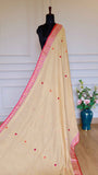 Beige Baluchari Cotton Saree with Pink and Orange Thread Weaving