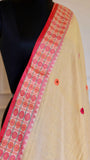 Beige Baluchari Cotton Saree with Pink and Orange Thread Weaving