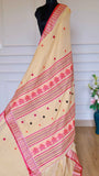 Beige Baluchari Cotton Saree with Pink and Orange Thread Weaving