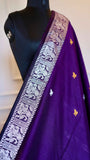 Deep Purple Baluchari Cotton Saree with Silver Traditional Motif Border