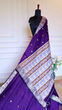 Deep Purple Baluchari Cotton Saree with Silver Traditional Motif Border