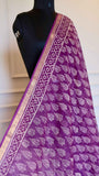 Jamuni Purple Handblock Bagru Printed Kota Doria Cotton Saree with Sleek Zari Border