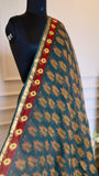 Detailed side profile of the Handblock Bagru Printed Kota Doria Saree showcasing the crisp texture of the pure cotton fabric and the clean finish of the woven golden zari border.
