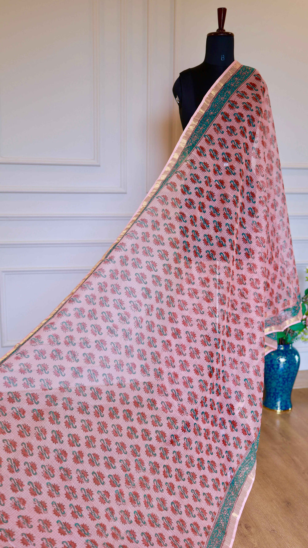 The Avant-Garde Heritage: Bagru Handblock Pink Kota Doria Pure Cotton Saree