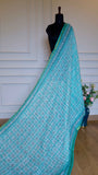 The Turquoise Loom: Bagru Handblock Printed Kota Doria Cotton Saree with Sleek Zari