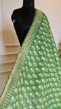 Green Handblock Bagru Printed Kota Doria Cotton Saree with Zari Border