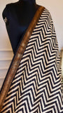 Maheshwari Handblock Printed Silk Saree in Black & Rust Leheriya