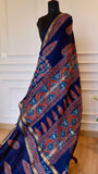 Indigo Blue Maheshwari Handblock Printed Silk Saree with Zari Border