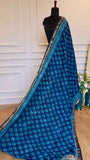 Maheshwari Handblock Printed Silk Saree in Blue