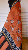 Handblock Printed Maheshwari Silk Saree – Rust & Black