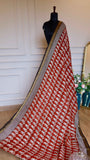 Maheshwari Handblock Printed Silk Saree in Red and Cream