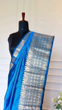 Royal Peacock Blue Mangalagiri Semi-Silk Saree with Golden Zari Weave Border