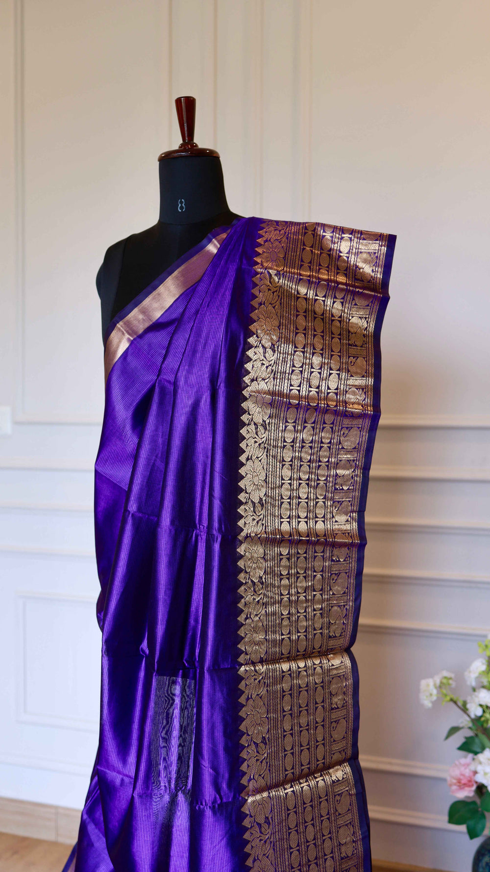 Royal Purple Mangalagiri Semi Silk Saree with Antique Gold Zari Border