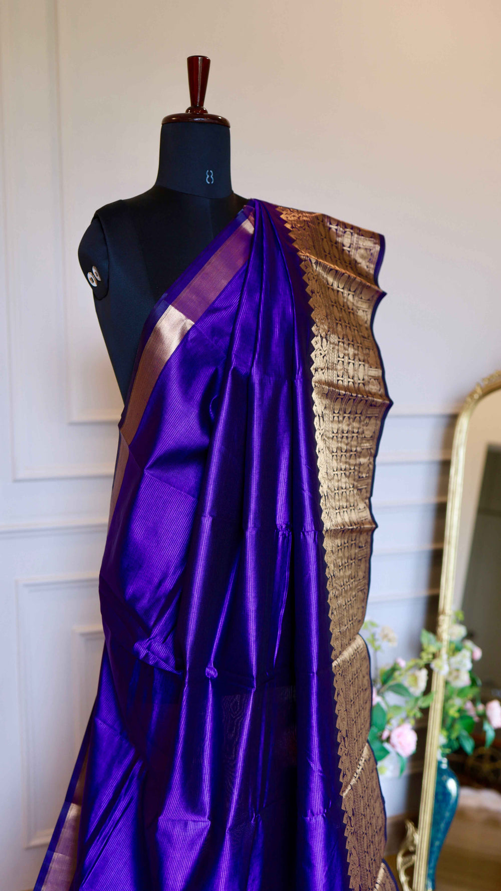 Royal Purple Mangalagiri Semi Silk Saree with Antique Gold Zari Border