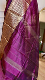 Deep Plum Magenta Mangalagiri Semi-Silk Saree with Ornate Golden Zari Border