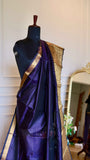 Navy Blue Mangalagiri Semi Silk Saree with Rich Gold Zari Nizam Border