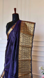 Navy Blue Mangalagiri Semi Silk Saree with Rich Gold Zari Nizam Border